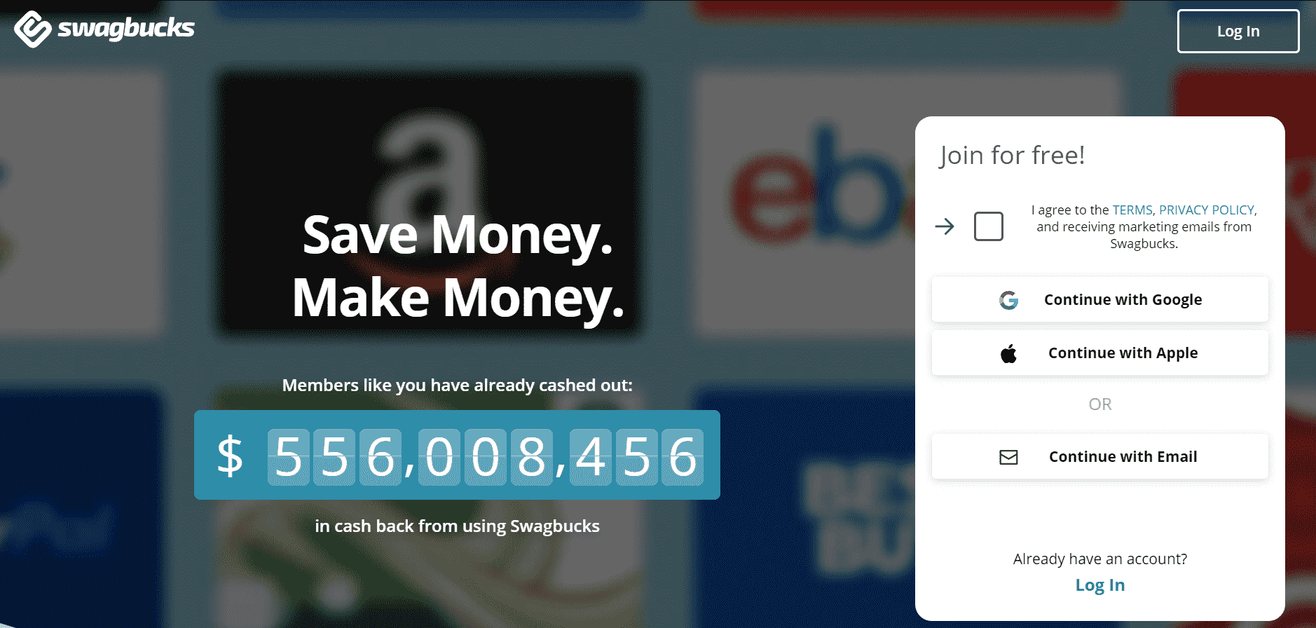 Screenshot of the Swagbucks website.